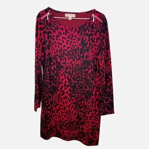 Michael Michael Kors Dress Women’s XL Red Black Animal Print Long Sleeve